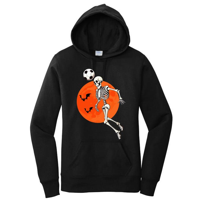 Soccer Skeleton Heading Ball Soccer Player Halloween Moon Women's Pullover Hoodie