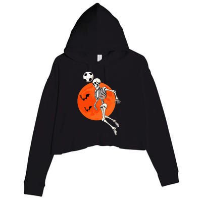 Soccer Skeleton Heading Ball Soccer Player Halloween Moon Crop Fleece Hoodie