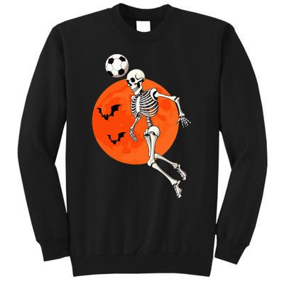 Soccer Skeleton Heading Ball Soccer Player Halloween Moon Tall Sweatshirt