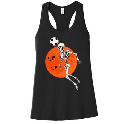 Soccer Skeleton Heading Ball Soccer Player Halloween Moon Women's Racerback Tank