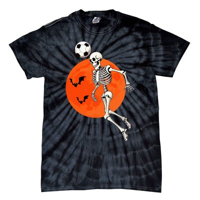 Soccer Skeleton Heading Ball Soccer Player Halloween Moon Tie-Dye T-Shirt