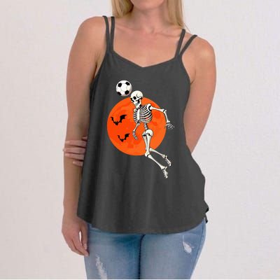 Soccer Skeleton Heading Ball Soccer Player Halloween Moon Women's Strappy Tank