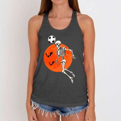 Soccer Skeleton Heading Ball Soccer Player Halloween Moon Women's Knotted Racerback Tank