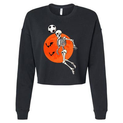 Soccer Skeleton Heading Ball Soccer Player Halloween Moon Cropped Pullover Crew