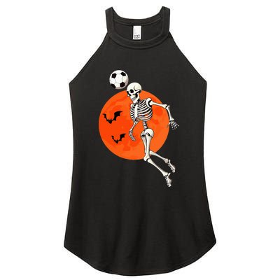 Soccer Skeleton Heading Ball Soccer Player Halloween Moon Women’s Perfect Tri Rocker Tank