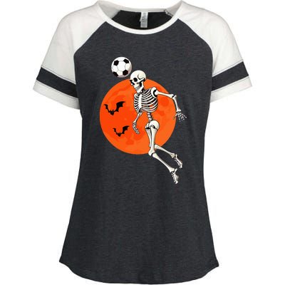 Soccer Skeleton Heading Ball Soccer Player Halloween Moon Enza Ladies Jersey Colorblock Tee