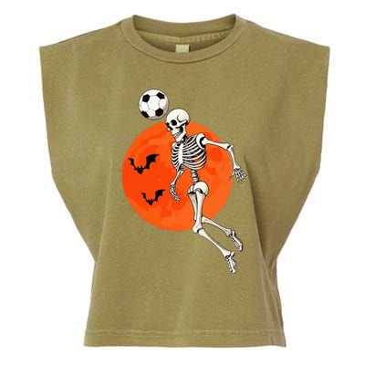 Soccer Skeleton Heading Ball Soccer Player Halloween Moon Garment-Dyed Women's Muscle Tee