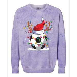 Soccer Santa Hat Reindeer Christmas Lights Funny Xmas Colorblast Crewneck Sweatshirt