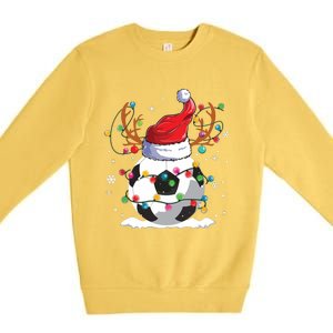 Soccer Santa Hat Reindeer Christmas Lights Funny Xmas Premium Crewneck Sweatshirt