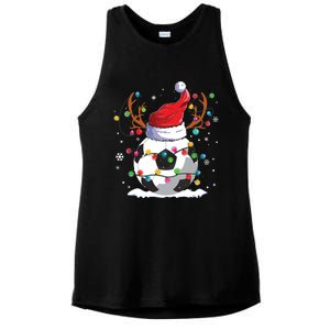 Soccer Santa Hat Reindeer Christmas Lights Funny Xmas Ladies PosiCharge Tri-Blend Wicking Tank