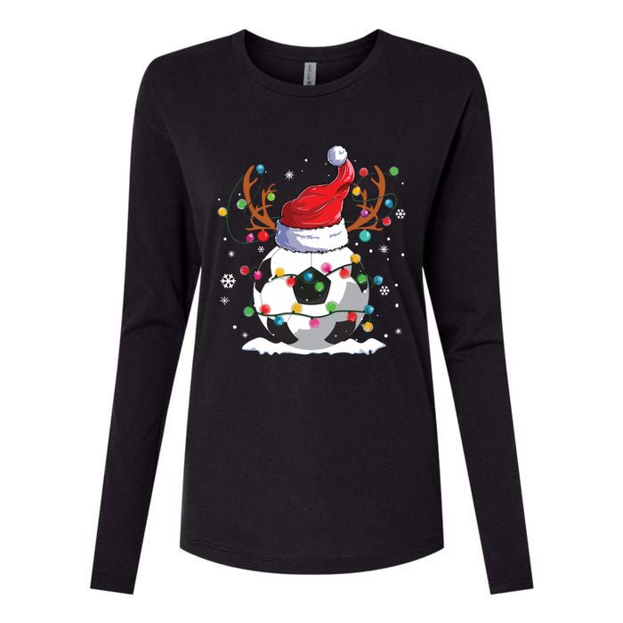 Soccer Santa Hat Reindeer Christmas Lights Funny Xmas Womens Cotton Relaxed Long Sleeve T-Shirt