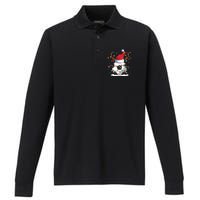 Soccer Santa Hat Reindeer Christmas Lights Funny Xmas Performance Long Sleeve Polo