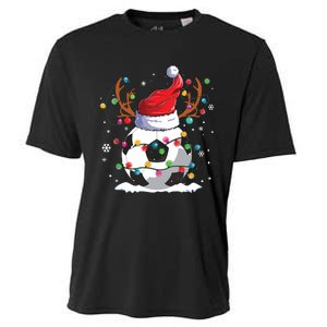 Soccer Santa Hat Reindeer Christmas Lights Funny Xmas Cooling Performance Crew T-Shirt