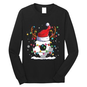 Soccer Santa Hat Reindeer Christmas Lights Funny Xmas Long Sleeve Shirt