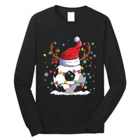 Soccer Santa Hat Reindeer Christmas Lights Funny Xmas Long Sleeve Shirt