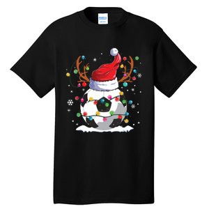 Soccer Santa Hat Reindeer Christmas Lights Funny Xmas Tall T-Shirt