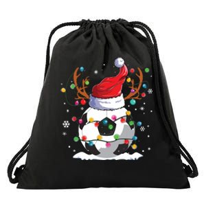 Soccer Santa Hat Reindeer Christmas Lights Funny Xmas Drawstring Bag