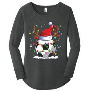 Soccer Santa Hat Reindeer Christmas Lights Funny Xmas Women's Perfect Tri Tunic Long Sleeve Shirt