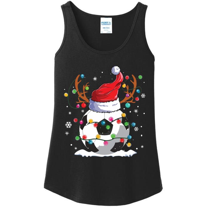 Soccer Santa Hat Reindeer Christmas Lights Funny Xmas Ladies Essential Tank