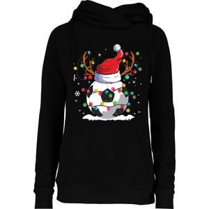 Soccer Santa Hat Reindeer Christmas Lights Funny Xmas Womens Funnel Neck Pullover Hood