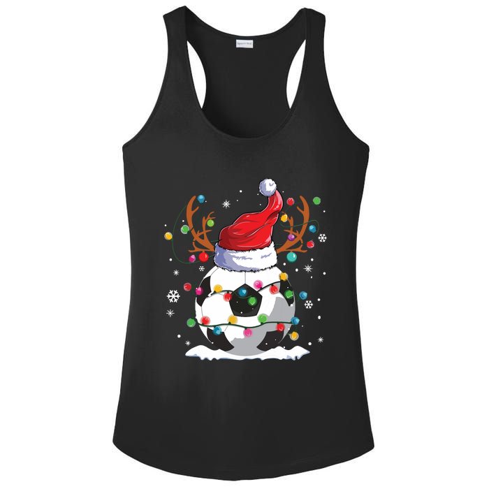 Soccer Santa Hat Reindeer Christmas Lights Funny Xmas Ladies PosiCharge Competitor Racerback Tank