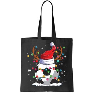 Soccer Santa Hat Reindeer Christmas Lights Funny Xmas Tote Bag