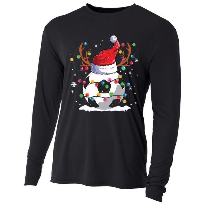 Soccer Santa Hat Reindeer Christmas Lights Funny Xmas Cooling Performance Long Sleeve Crew