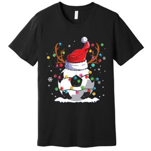 Soccer Santa Hat Reindeer Christmas Lights Funny Xmas Premium T-Shirt