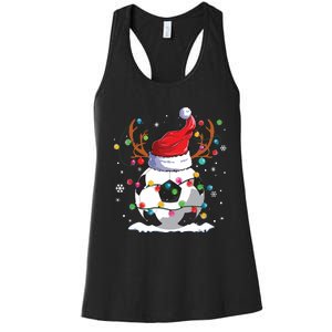 Soccer Santa Hat Reindeer Christmas Lights Funny Xmas Women's Racerback Tank