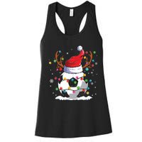 Soccer Santa Hat Reindeer Christmas Lights Funny Xmas Women's Racerback Tank