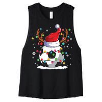 Soccer Santa Hat Reindeer Christmas Lights Funny Xmas Women's Racerback Cropped Tank