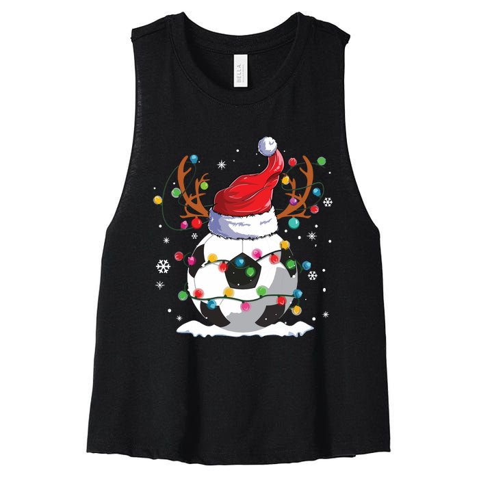 Soccer Santa Hat Reindeer Christmas Lights Funny Xmas Women's Racerback Cropped Tank