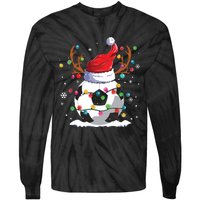 Soccer Santa Hat Reindeer Christmas Lights Funny Xmas Tie-Dye Long Sleeve Shirt