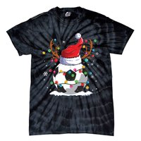 Soccer Santa Hat Reindeer Christmas Lights Funny Xmas Tie-Dye T-Shirt