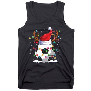 Soccer Santa Hat Reindeer Christmas Lights Funny Xmas Tank Top