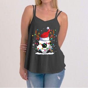 Soccer Santa Hat Reindeer Christmas Lights Funny Xmas Women's Strappy Tank