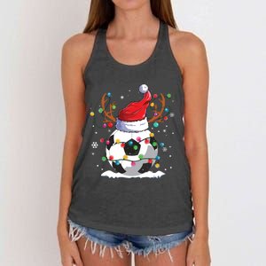 Soccer Santa Hat Reindeer Christmas Lights Funny Xmas Women's Knotted Racerback Tank