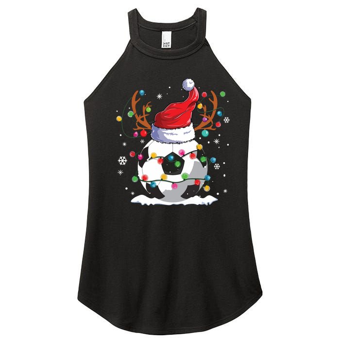 Soccer Santa Hat Reindeer Christmas Lights Funny Xmas Women's Perfect Tri Rocker Tank