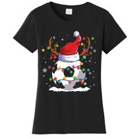 Soccer Santa Hat Reindeer Christmas Lights Funny Xmas Women's T-Shirt