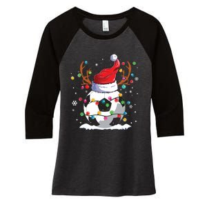 Soccer Santa Hat Reindeer Christmas Lights Funny Xmas Women's Tri-Blend 3/4-Sleeve Raglan Shirt