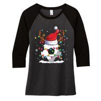 Soccer Santa Hat Reindeer Christmas Lights Funny Xmas Women's Tri-Blend 3/4-Sleeve Raglan Shirt