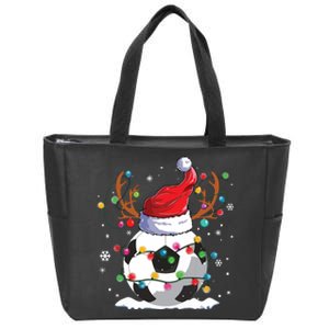 Soccer Santa Hat Reindeer Christmas Lights Funny Xmas Zip Tote Bag