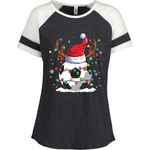 Soccer Santa Hat Reindeer Christmas Lights Funny Xmas Enza Ladies Jersey Colorblock Tee