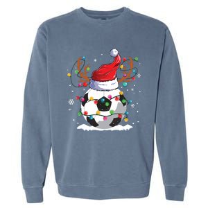 Soccer Santa Hat Reindeer Christmas Lights Funny Xmas Garment-Dyed Sweatshirt