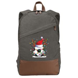 Soccer Santa Hat Reindeer Christmas Lights Funny Xmas Cotton Canvas Backpack