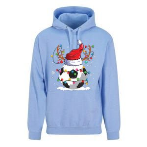 Soccer Santa Hat Reindeer Christmas Lights Funny Xmas Unisex Surf Hoodie