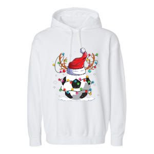 Soccer Santa Hat Reindeer Christmas Lights Funny Xmas Garment-Dyed Fleece Hoodie