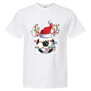 Soccer Santa Hat Reindeer Christmas Lights Funny Xmas Garment-Dyed Heavyweight T-Shirt