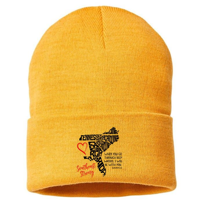 Southeast Strong Hurricane Helene Survivor When You Go Through Deep Wat Sustainable Knit Beanie
