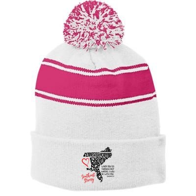 Southeast Strong Hurricane Helene Survivor When You Go Through Deep Wat Stripe Pom Pom Beanie